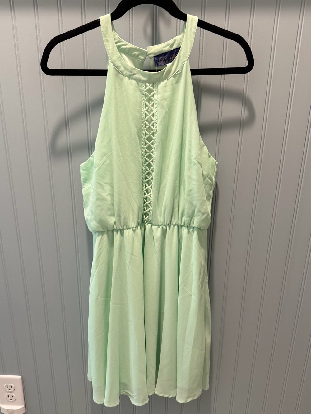 Francesca's Collections Mint Green Halter Dress with Lattice Detail